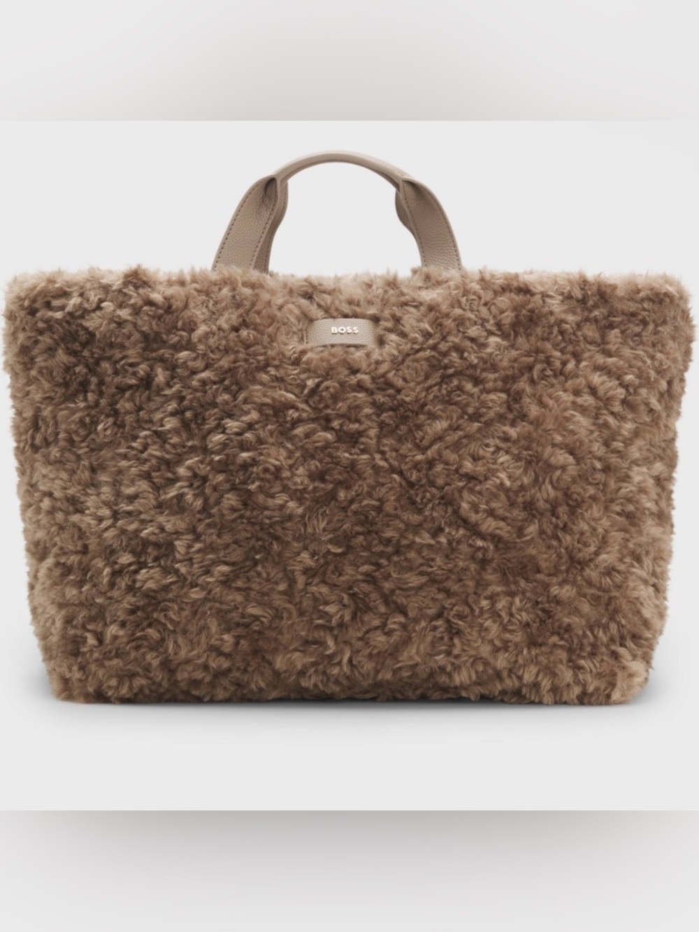BOSS x Steiff Teddy Plush Wool Tote Bag Brown Rare Collab Logo Strap Authentic